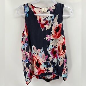 Kate Spade Blue Red Watercolor Floral Silk Sleeveless V-neck Relaxed Fit Top 4